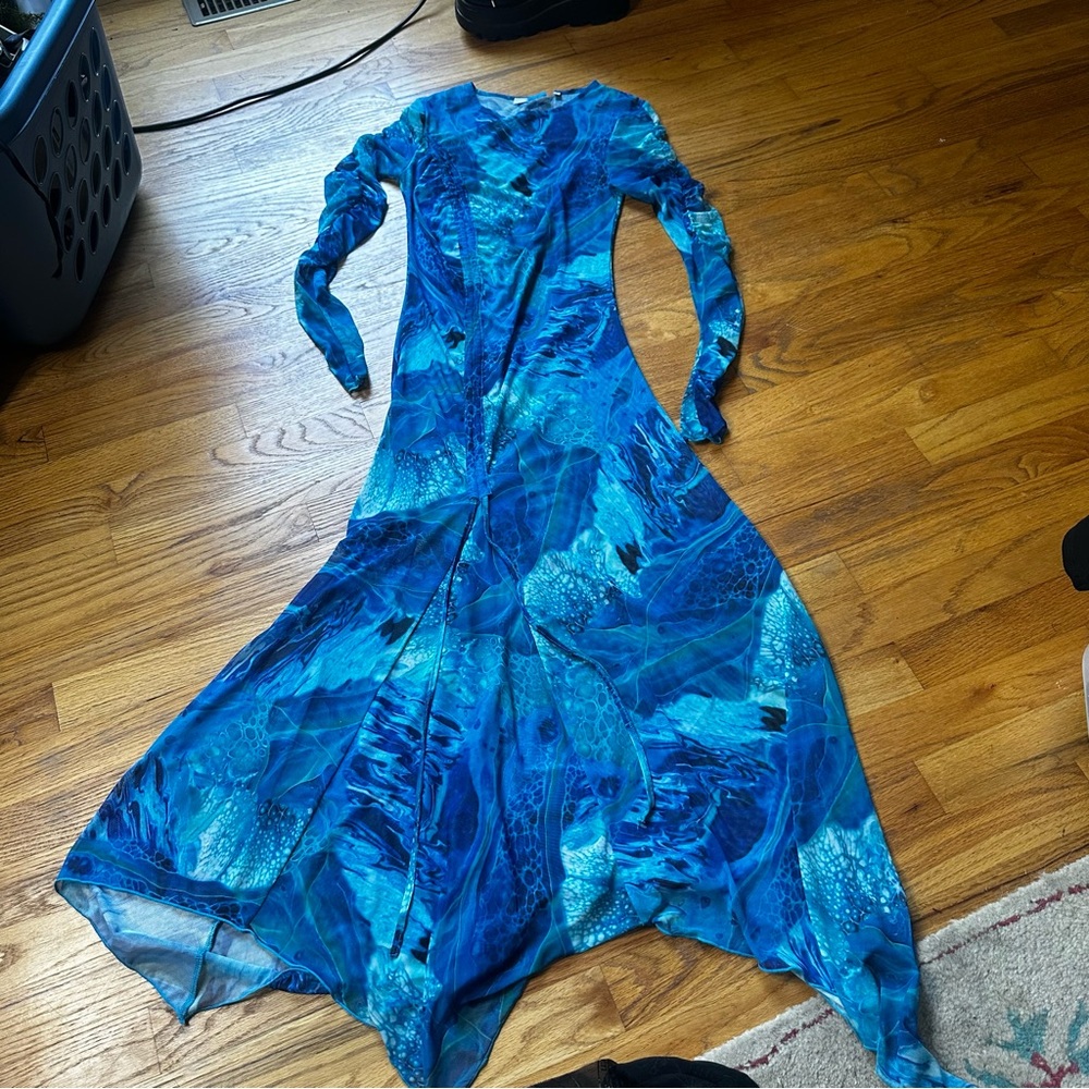 Anthropologie marbled mesh ocean dress